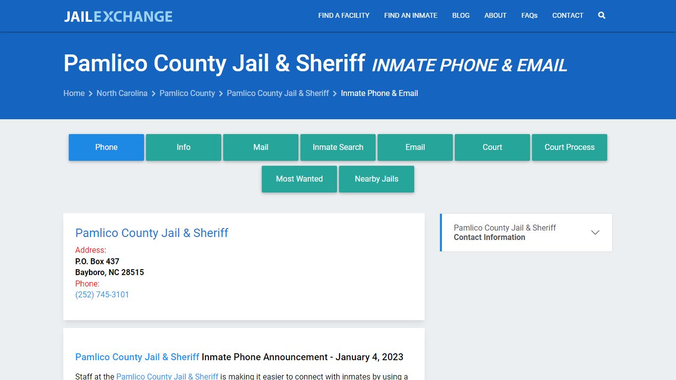 Inmate Phone - Pamlico County Jail & Sheriff, NC - Jail Exchange